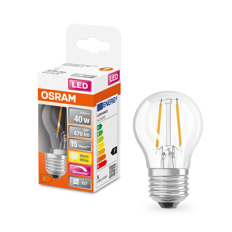 Osram Kogellamp dimbaar F-LED CLP40H DIM 4,8W 827 E27 Helder