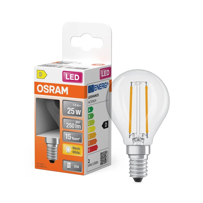 Osram Kogellamp Led Kogellamp F-LED CLP25H 1,8W 827 E14 Helder - Afbeelding 2