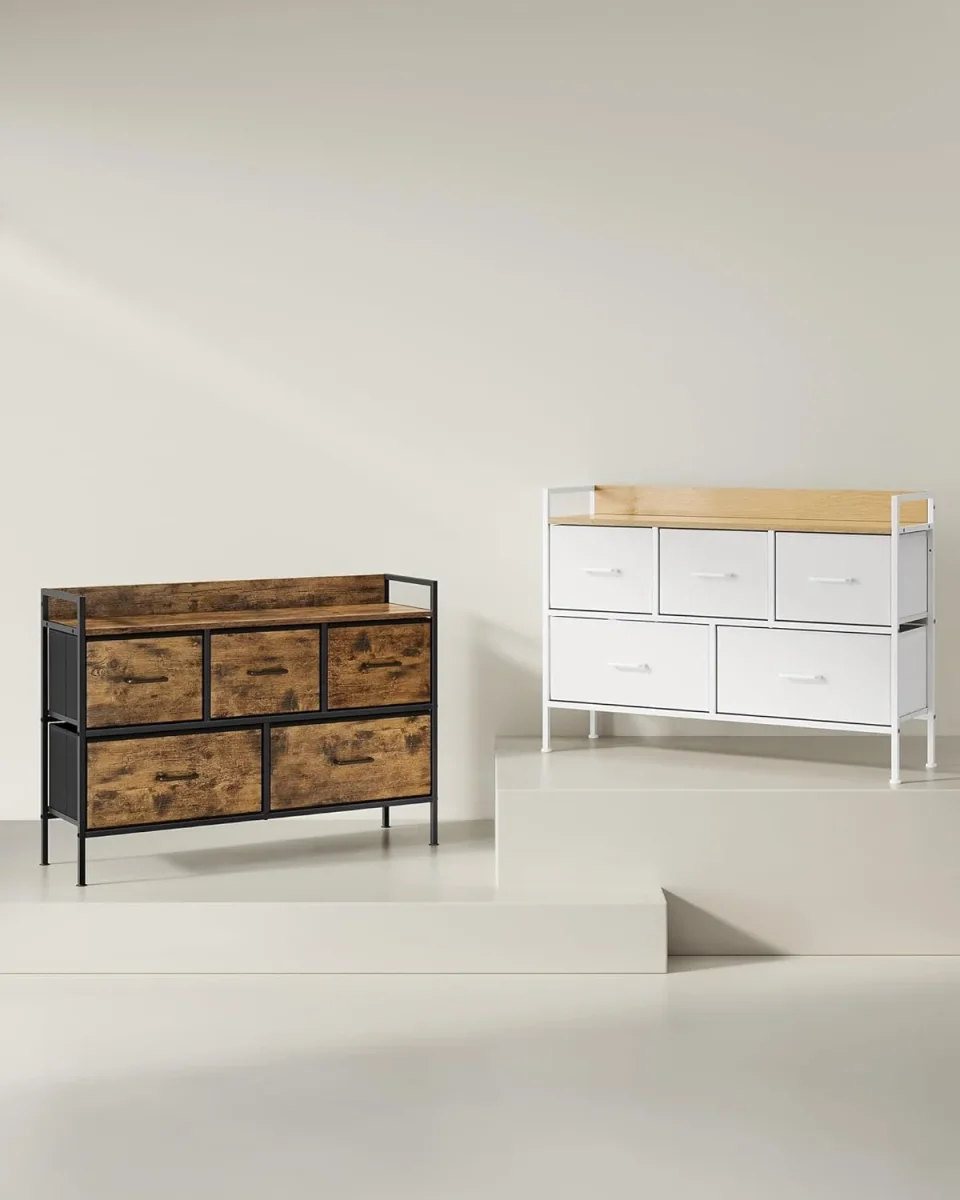 Ladekast met 5 Stoffen Lades – Kast voor Slaapkamer of Woonkamer – Met Zijlatten en Opstaande Rand – 98 cm Breed - Afbeelding 6