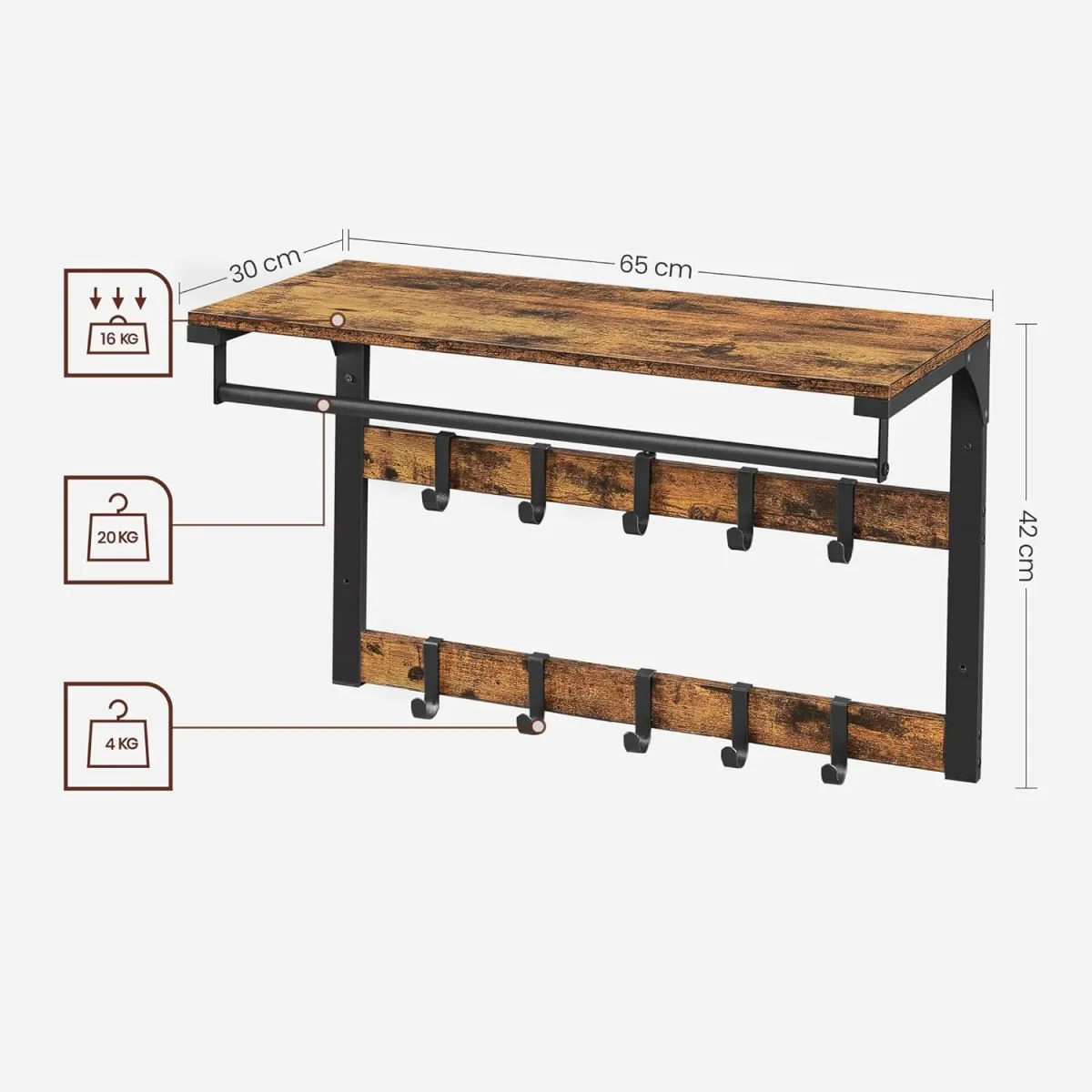 Wandkapstok en Schoenenbank Set – Industrieel Design – Ruimtebesparende Haloplossing - Afbeelding 7