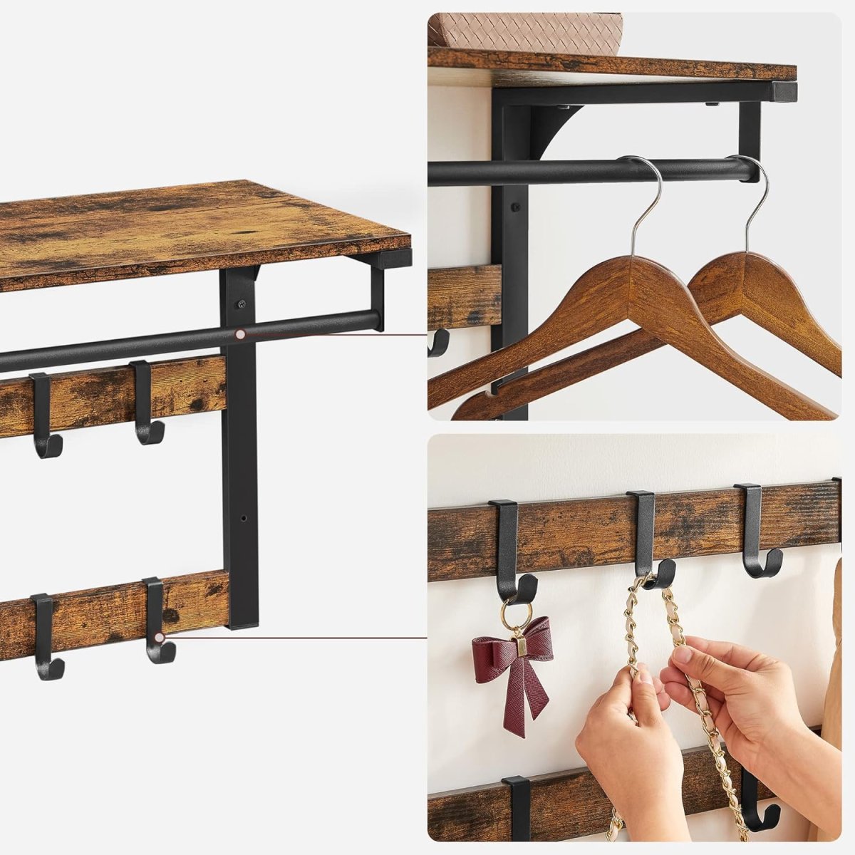 Wandkapstok en Schoenenbank Set – Industrieel Design – Ruimtebesparende Haloplossing - Afbeelding 8