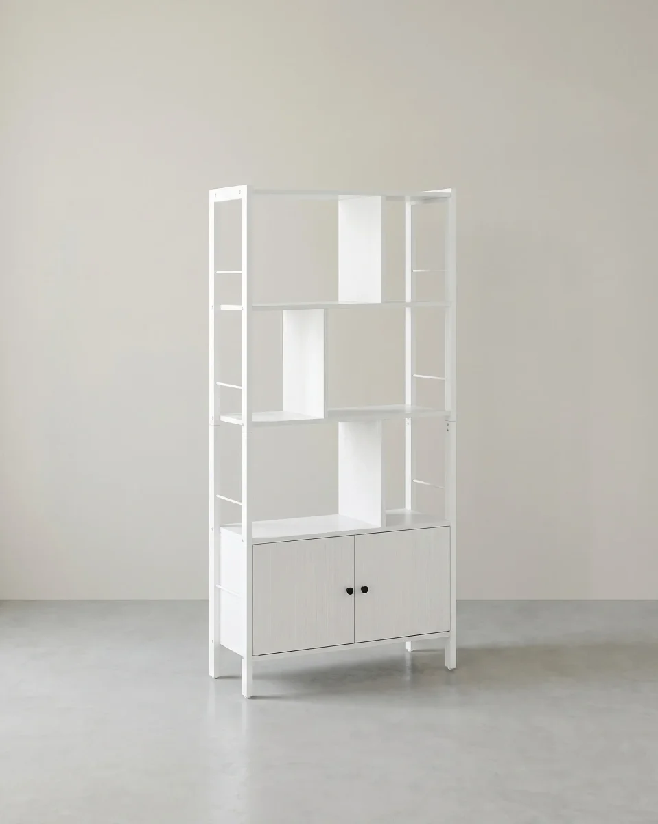 Industriële Boekenkast met Zigzag-Design – 4 Open Planken + Kast met Deuren – voor Woonkamer & Kantoor - Afbeelding 4