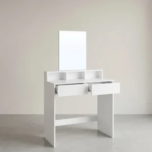 Kaptafel met Spiegel & Laden – Wit – Make-uptafel 80 cm met Houten Poten – voor Slaapkamer