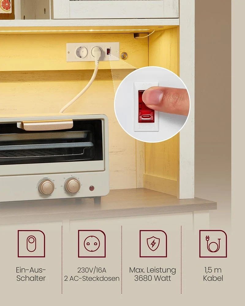 Keukenkast met Ingebouwd Stopcontact – Landelijke Stijl – Schuifdeuren & Ruime Opbergruimte - Afbeelding 7