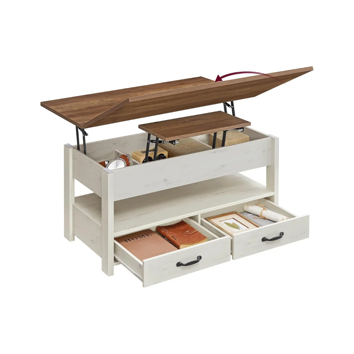 Salontafel Met Opklapbaar Blad en Verborgen Opbergruimte – Multifunctioneel, Verstelbaar en Modern Ontwerp – 100 cm Breed - Afbeelding 4