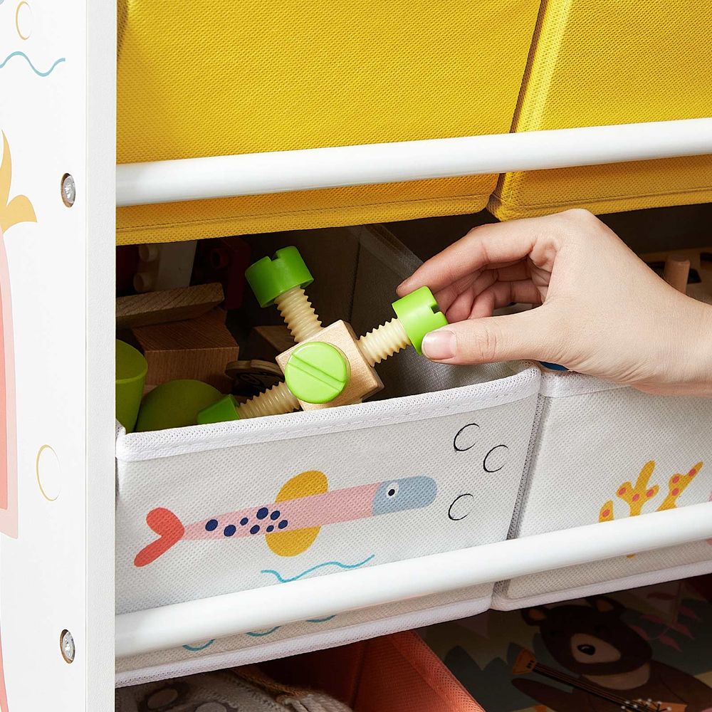 Speelgoedkast voor Kinderen – Met Zeedierenmotief – Inclusief 12 Stoffen Opbergvakken – 83 cm Breed – Met Anti-kantelbeveiliging - Afbeelding 7