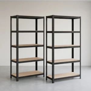 Set van 2 Stalen Opbergrekken – 5 Niveaus – 180 cm Hoog – 875 kg Draagvermogen per Rek – Verdeelbaar & In Hoogte Verstelbaar – Stellingkast