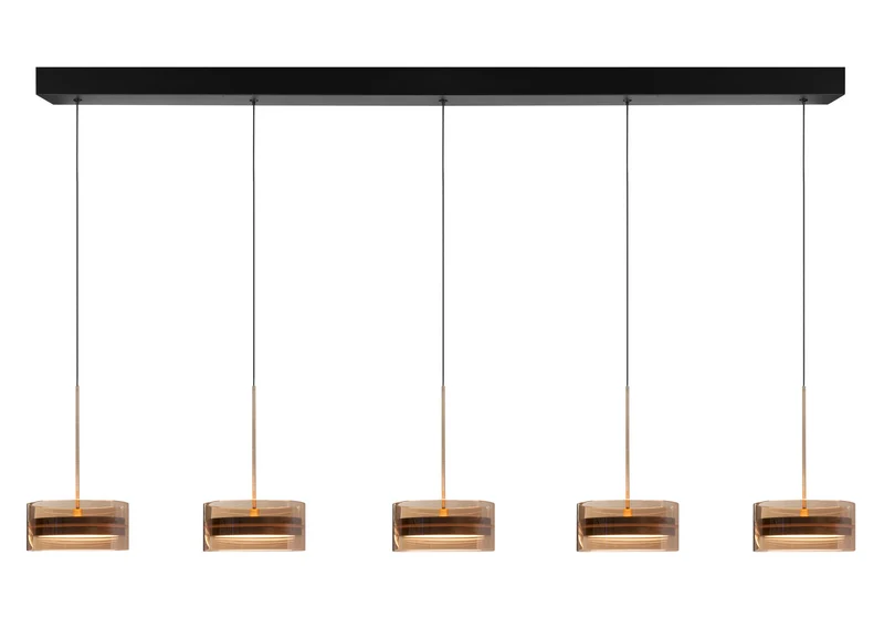 Highlight Enzo 5-Lichts Hanglamp Balk 5 x 18watt Brons/Zwart/Glas Amber 2700 kelvin - Afbeelding 2
