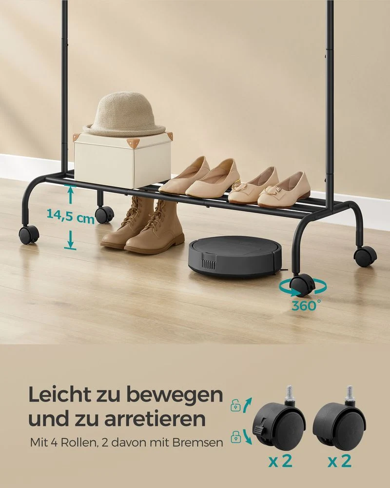 Verrijdbare Kledingstandaard met Haken en Legplank – Stabiel Staal - 50 kg Draagvermogen - Afbeelding 4