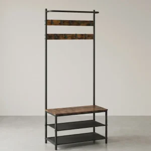 Kapstok met Bank – 3-in-1 Garderoberek – Opbergrekken & Haken – 32,2 x 64 x 180 cm
