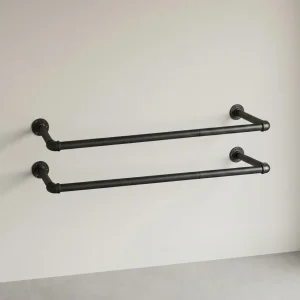 Wandkapstok Industrieel – Set van 2 Kledingrails – Zwarte Stalen Buizen