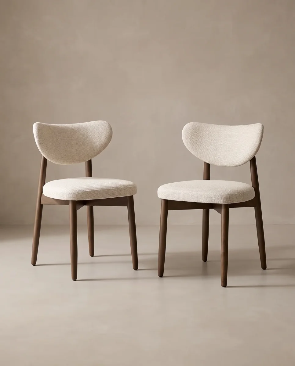 Eetkamerstoelen Set van 2 - Gestoffeerd Met Massief Houten Poten - Japandi