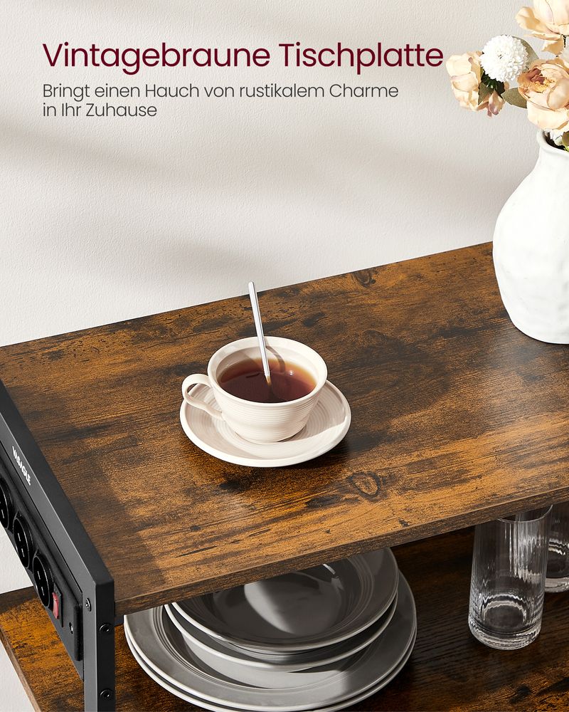 Keukenrek met Stopcontact – 80 cm Breed – Met Gaasmanden, 6 Haken en Meerdere Planken – Magnetronrek met Industriële Look - Afbeelding 7