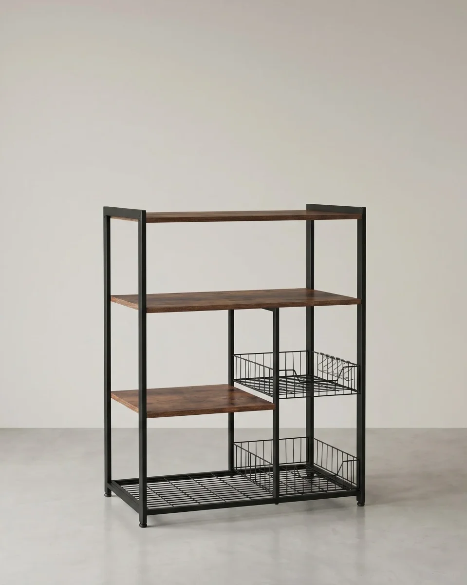 Keukenrek met Haken en Mandjes – Industrieel Design – Compact en Functioneel – 80 cm Breed - Afbeelding 2