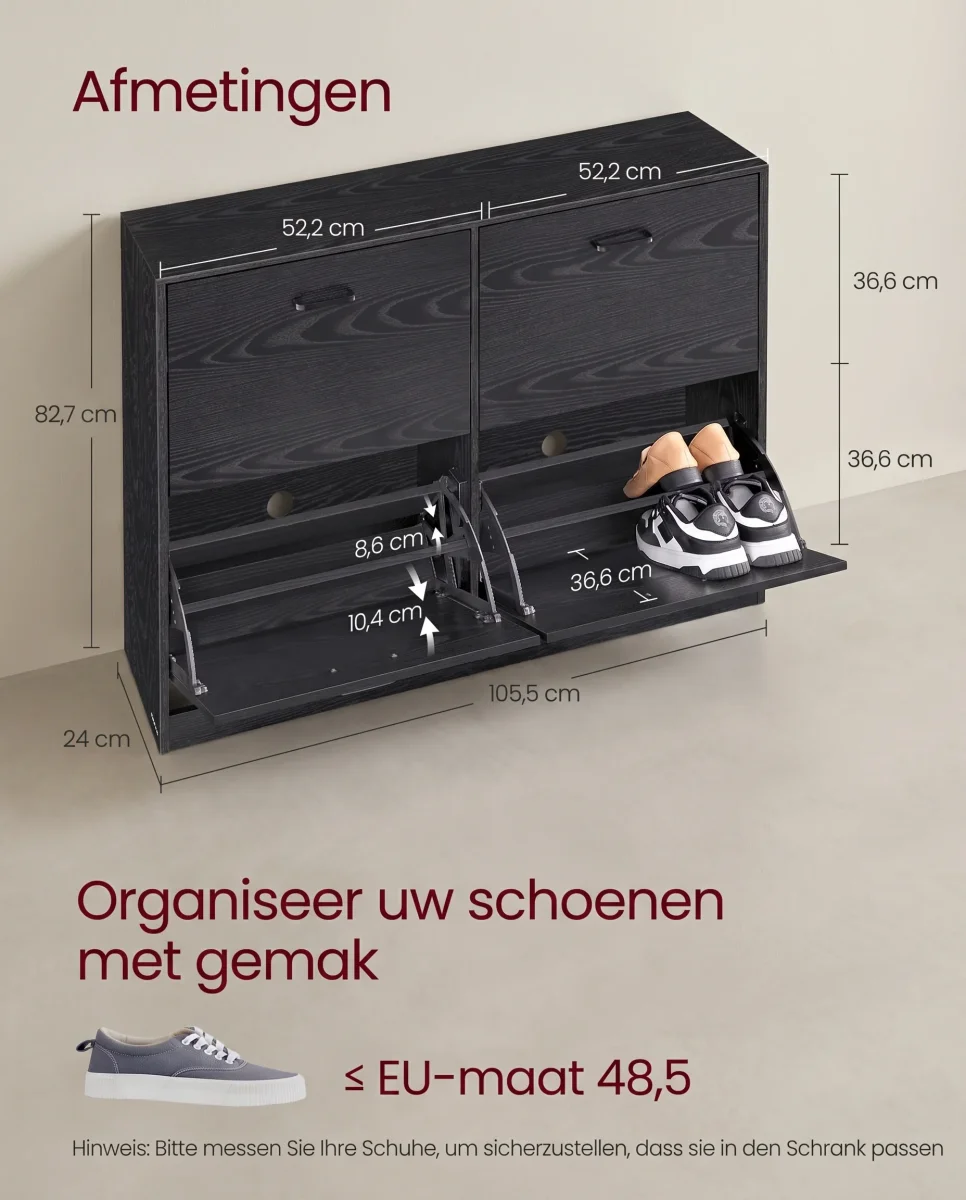 Schoenenkast met 4 Kleppen - Smal Design - Verstelbare Vakken - Afbeelding 8
