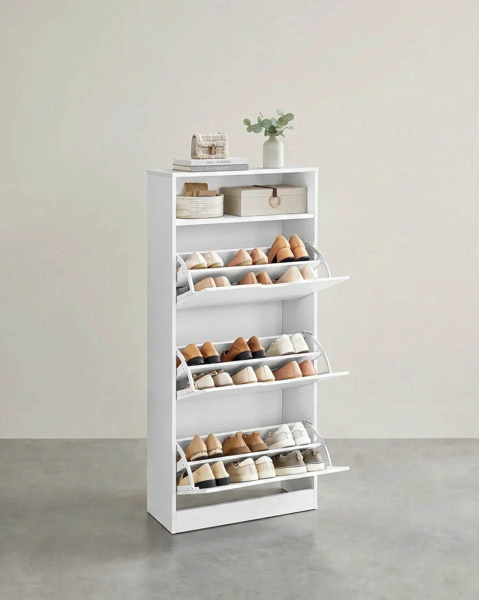 Schoenenkast – Voor 14–18 Paar Schoenen – Smal En Hoog Model – Verstelbare Indeling – 60 cm Breed
