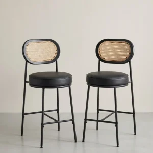 Barkrukken Set van 2 – BOHO Chic met Rotanlook Rugleuning – Hoog Zitcomfort – Voor Keuken, Bar of Eiland