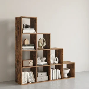Boekenkast met 10 Vakken – Trapvormig Design – Opbergkast – 129,5 x 29 x 129,5 cm