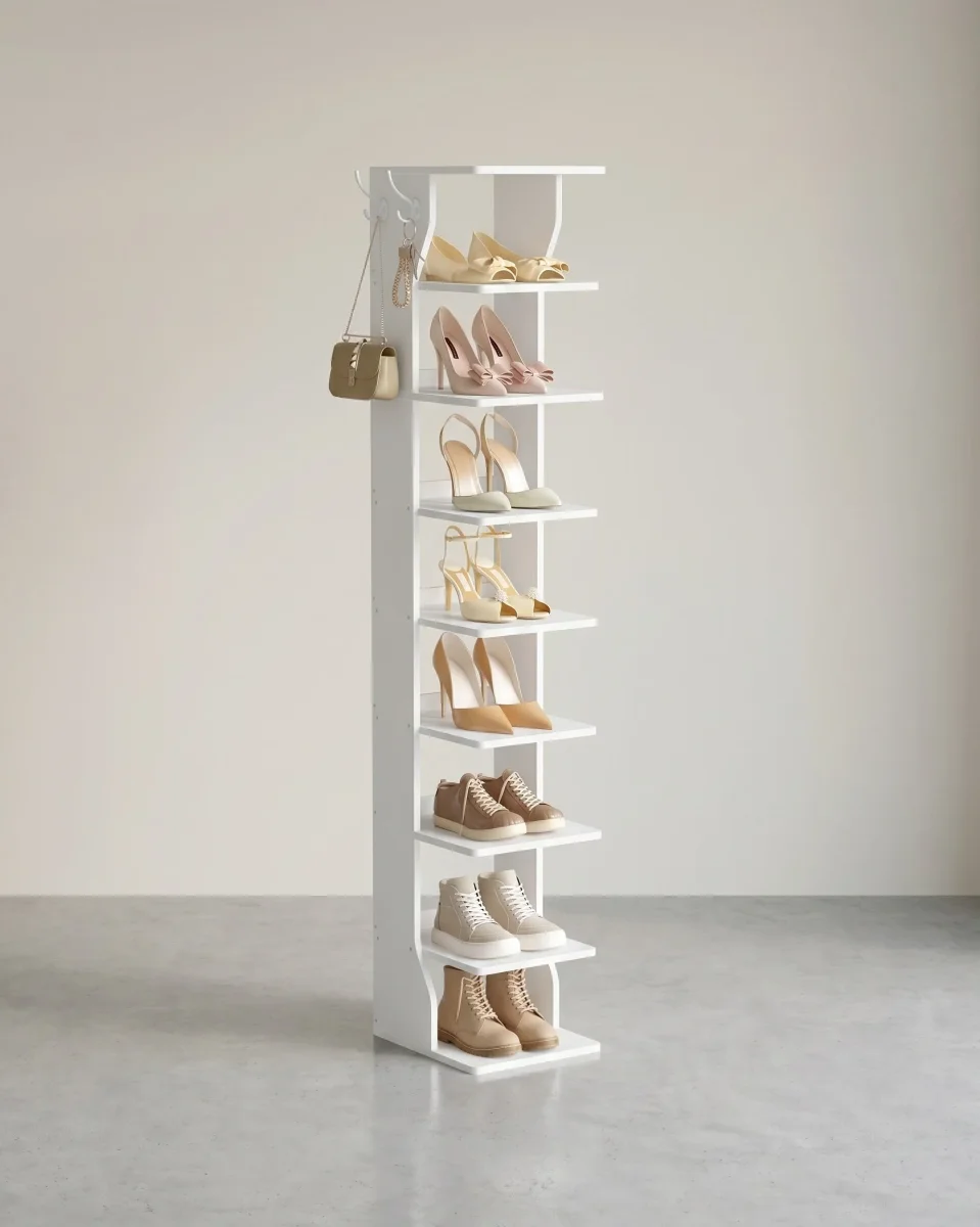 Smal Schoenenrek – 9 Lagen – Met Haken – Compact Ontwerp – 147 cm Hoog – Voor Hal Of Slaapkamer - Afbeelding 2