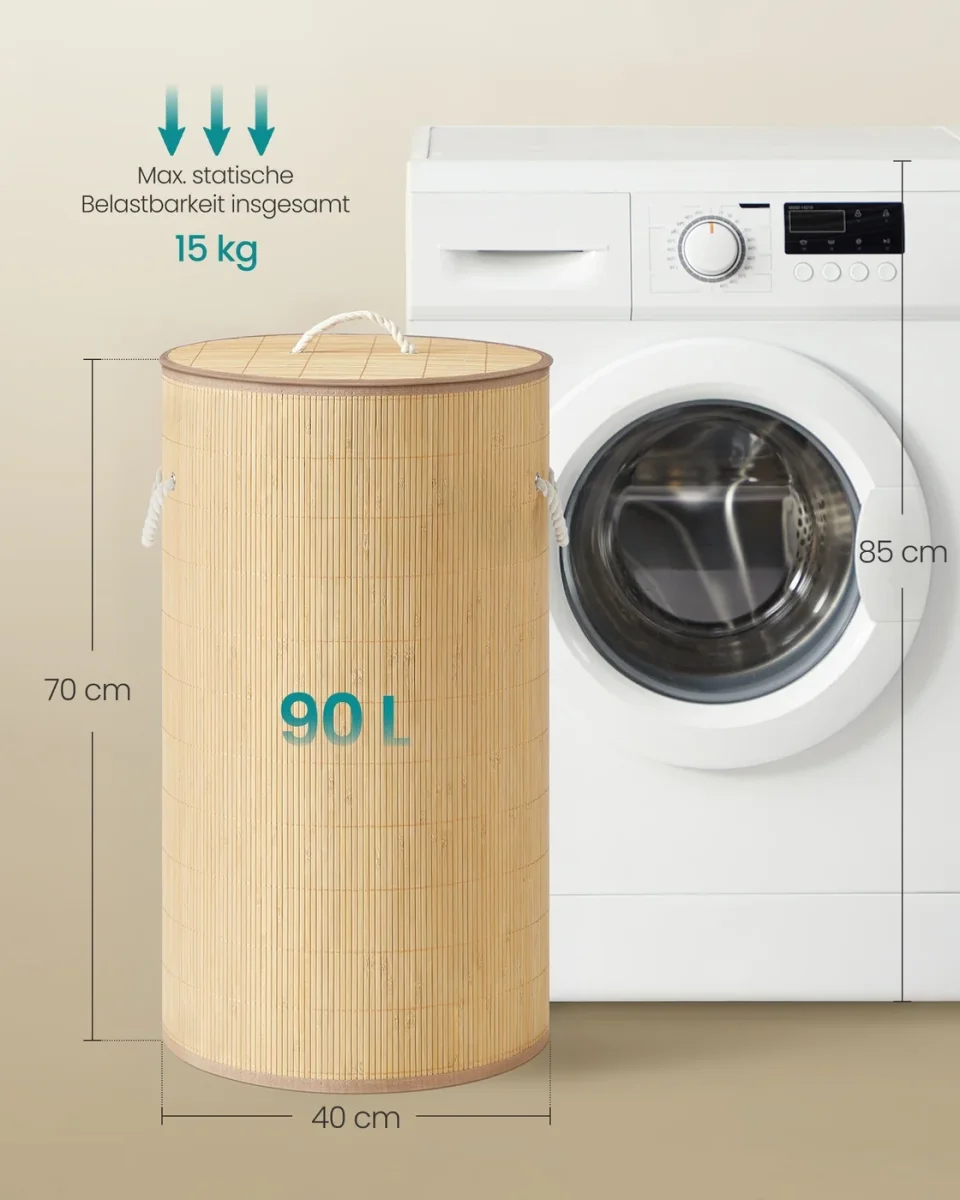 Wasmand – Bamboe – Rechthoekig – Opvouwbaar – 60 Liter – Uitneembare Waszak - Afbeelding 7