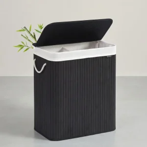 Bamboe Wasmand Met Deksel - Wasverdeler 2 Vakken - 100 Liter Opbergcapaciteit
