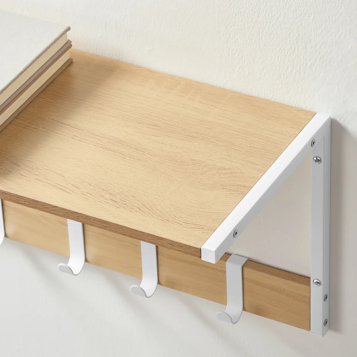Set van 2 Wandplanken – Zwevende Planken – 24 cm diep – Met Haakjes – Voor Woonkamer, Keuken, Badkamer of Slaapkamer – Totale Draagvermogen 35 kg - Afbeelding 8