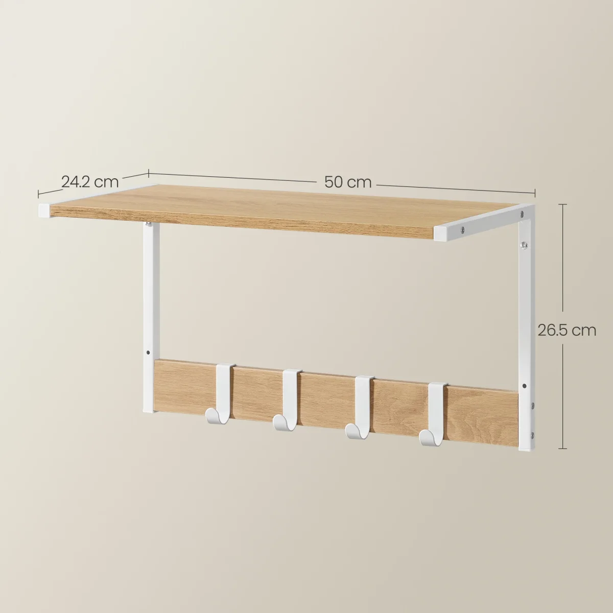 Set van 2 Wandplanken – Zwevende Planken – 24 cm diep – Met Haakjes – Voor Woonkamer, Keuken, Badkamer of Slaapkamer – Totale Draagvermogen 35 kg - Afbeelding 9