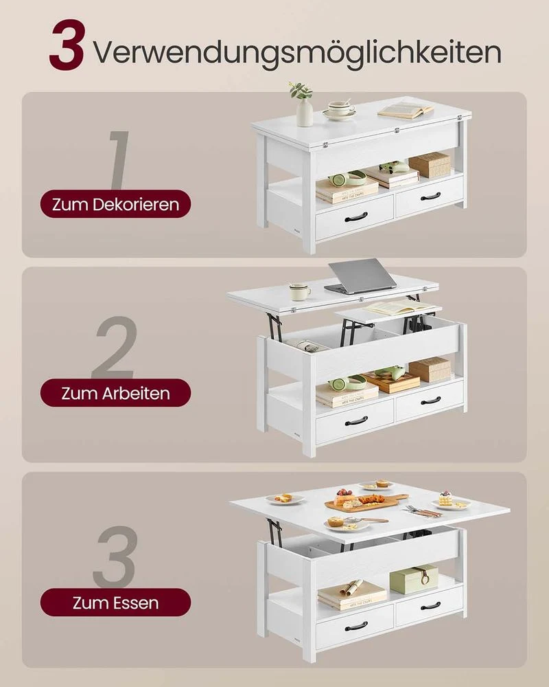 Salontafel Met Opklapbaar Blad en Verborgen Opbergruimte – Multifunctioneel, Verstelbaar en Modern Ontwerp – 100 cm Breed - Afbeelding 6