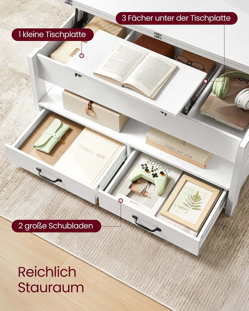 Salontafel Met Opklapbaar Blad en Verborgen Opbergruimte – Multifunctioneel, Verstelbaar en Modern Ontwerp – 100 cm Breed - Afbeelding 7