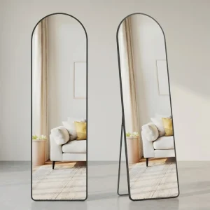 Passpiegel Staand 160 x 50 cm - Gewelfde Spiegel Met Aluminium Frame - Voor Slaapkamer