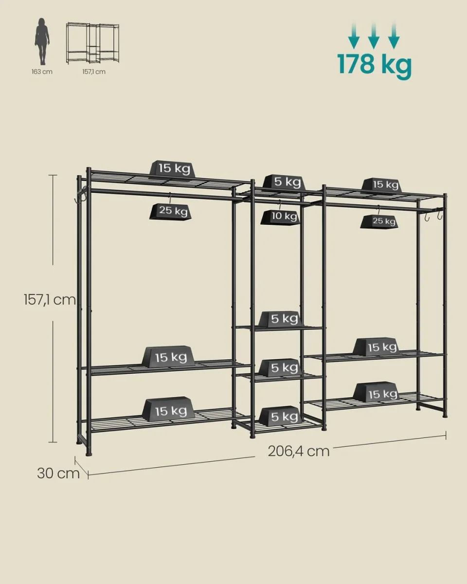 Open Kledingkast - 10 Niveaus En 3 Kledingstangen - Voor Slaapkamer Of Garderobe - Afbeelding 6
