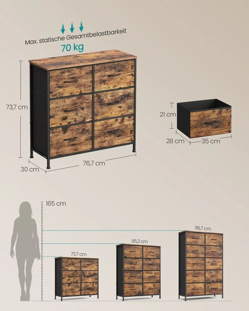 Commode met 6 Laden – Industrieel Design – Stalen Frame – Veel Opbergruimte – 73 cm Hoog - Afbeelding 6