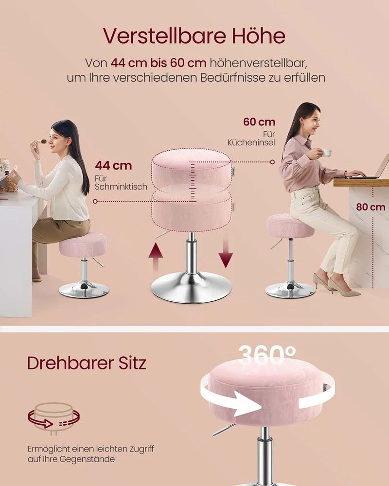 Make-up Kruk Draaibaar – In Hoogte Verstelbaar – 360° – PU met Gletsjerpatroon – Kaptafelkruk tot 120 kg - Afbeelding 7