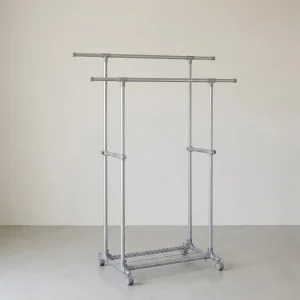 Dubbele Uittrekbare Kledingstandaard met Wielen – Verstelbare Garderobe met Schoenenrek