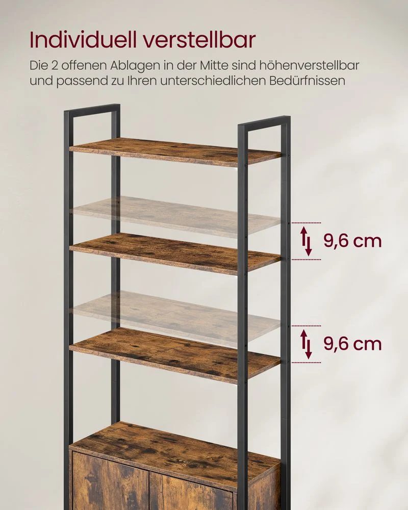 Boekenkast met Deuren en Verstelbare Planken – Industrieel Stijlvol Opbergmeubel voor Woonkamer of Kantoor - Afbeelding 7