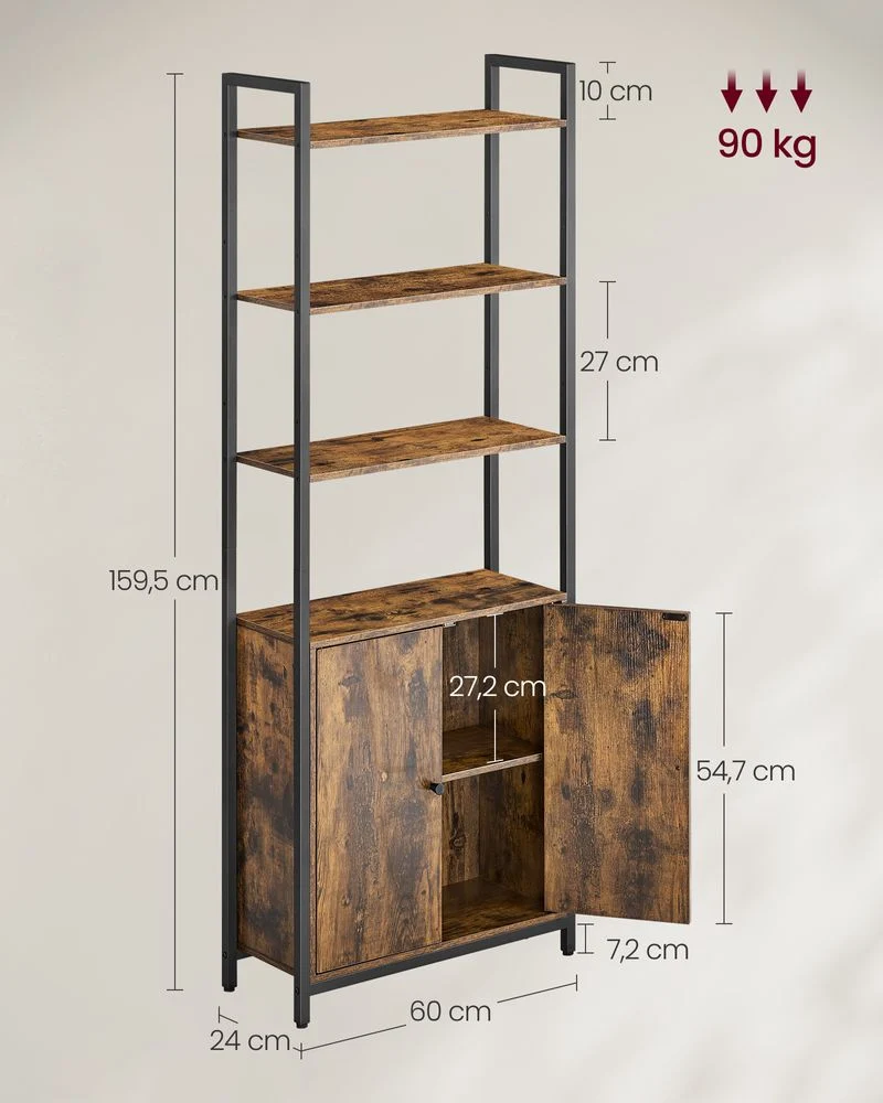 Boekenkast met Deuren en Verstelbare Planken – Industrieel Stijlvol Opbergmeubel voor Woonkamer of Kantoor - Afbeelding 8