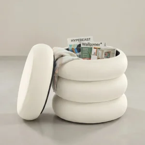 Opbergpoef Rond – Zitkruk Met Opbergruimte – Gestoffeerd – Multifunctioneel