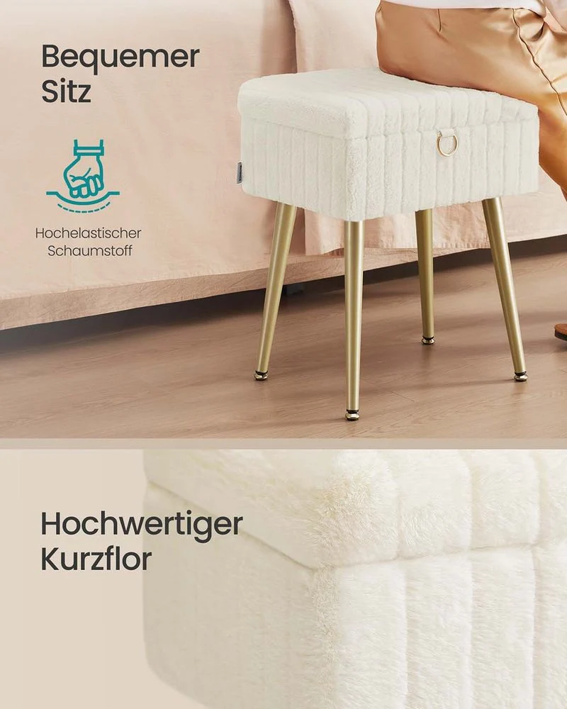 Opberghocker – Met Zacht Fluweel – Uitneembare Vakverdeling – Draagkracht 200 kg – Ideaal Voor Kaptafel of Slaapkamer - Afbeelding 7