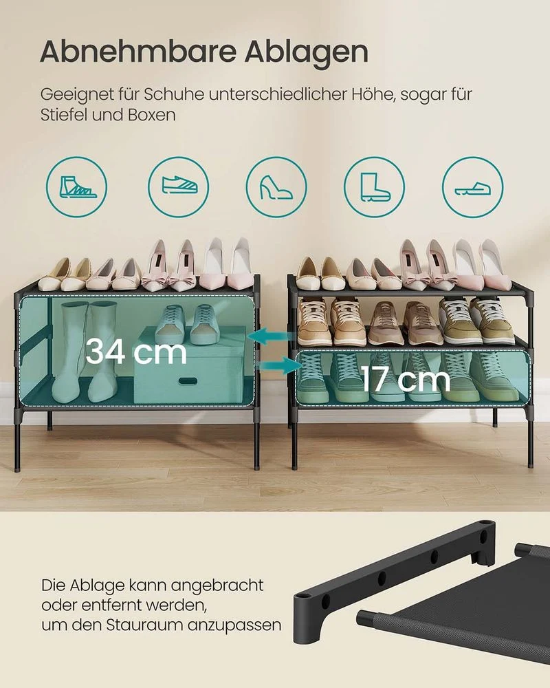 Schoenenrek – Metaal & Vliesstof – Stapelbaar – Eenvoudig te Monteren – Ruimtebesparend Ontwerp - Afbeelding 8