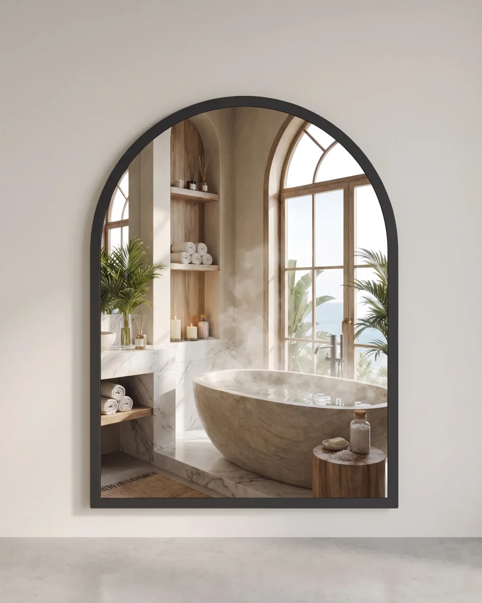 Wandspiegel 40 x 30 cm - Gewelfde Spiegel Met Aluminium Frame - Voor Hal En Badkamer - Afbeelding 2