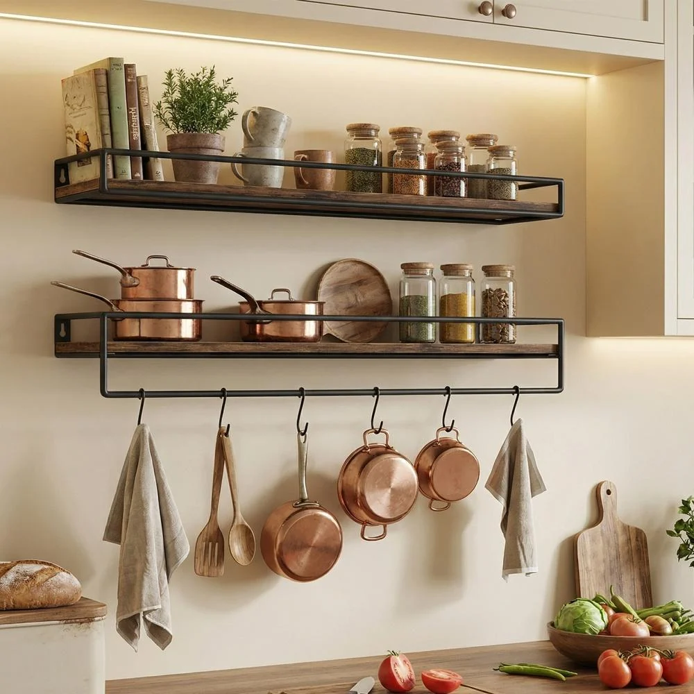 Wandplank 2-delige Set - Zwevende Plank Met Stang - Voor Keuken En Slaapkamer - Afbeelding 5