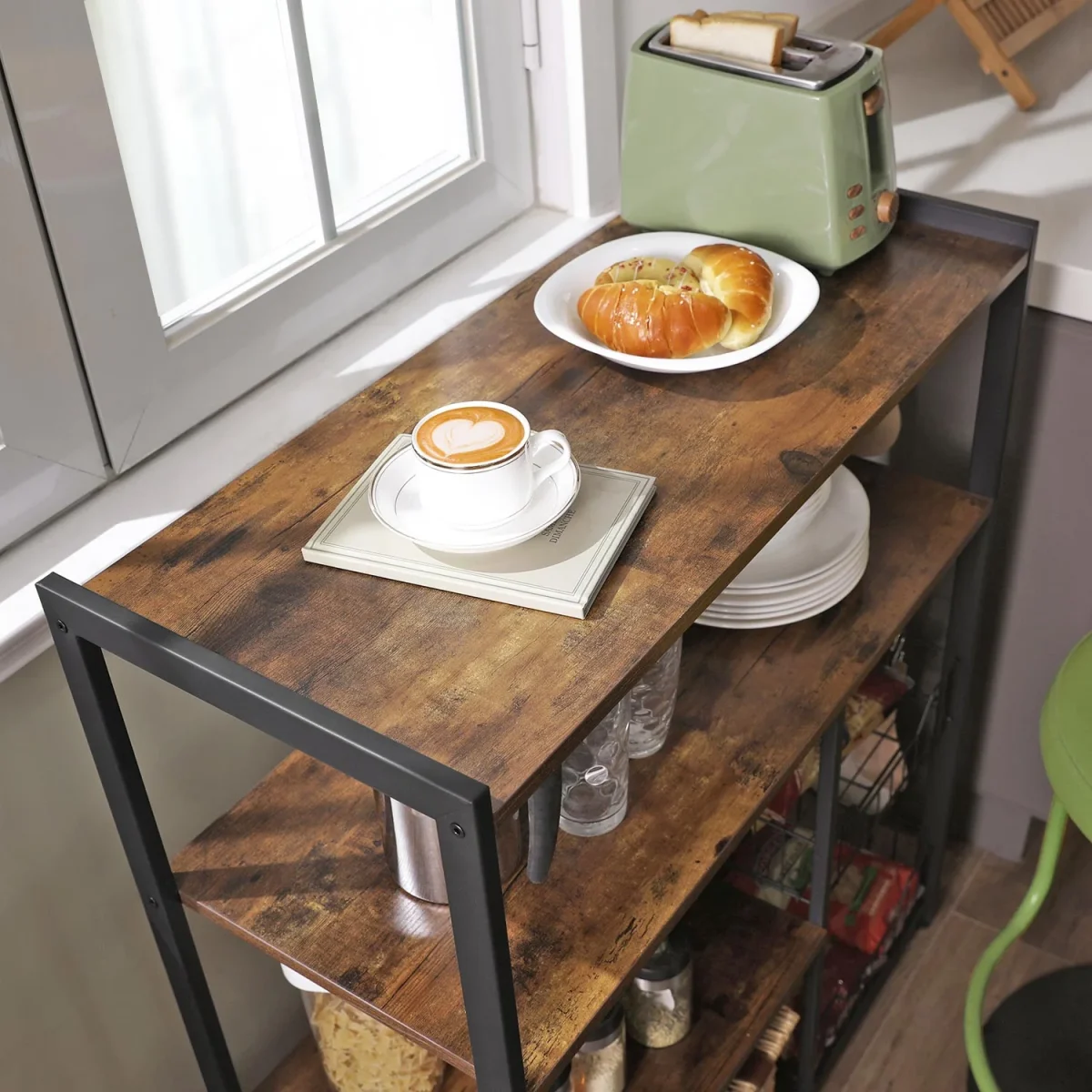 Keukenrek met Haken en Mandjes – Industrieel Design – Compact en Functioneel – 80 cm Breed - Afbeelding 6