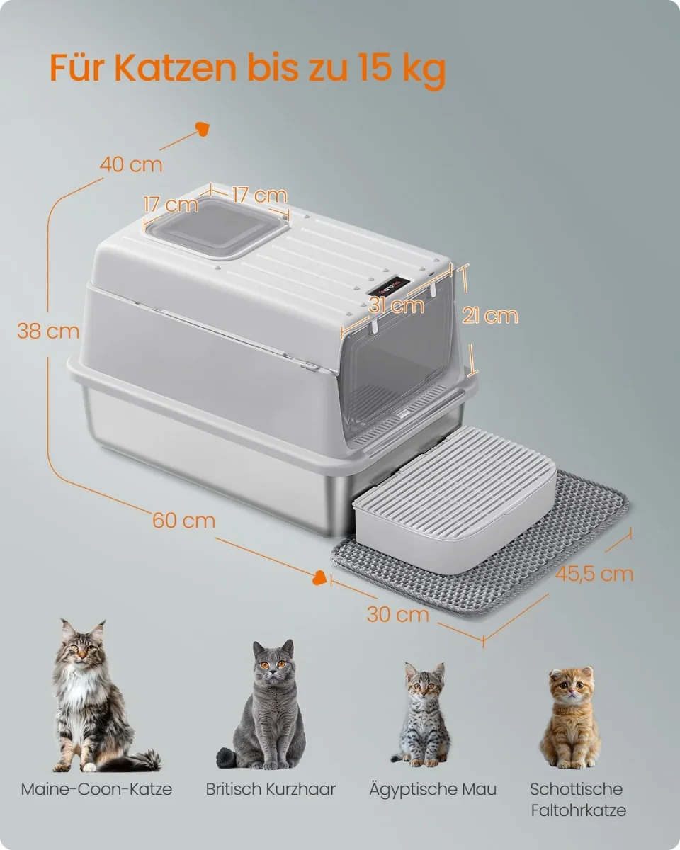 Kattenbak - RVS Met Deksel - 2 Ingangen - Inclusief Schepje En Mat - Afbeelding 8