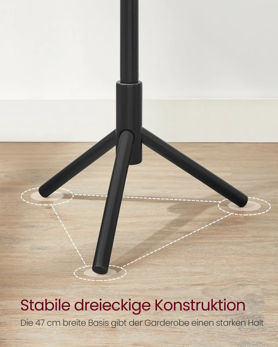 Kapstok van Massief Hout – Vrijstaand – 8 Haken – Verstelbare Hoogte – 47 x 47 x 175 cm – Zwart - Afbeelding 5