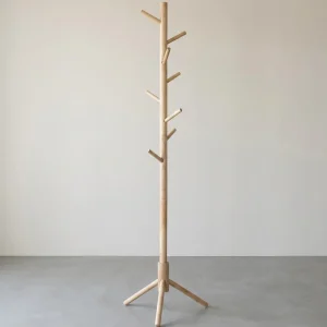 Kapstok van Massief Rubberhout – Vrijstaand – 8 Haken – Verstelbare Hoogte – 47 x 47 x 175 cm – Naturel