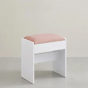 Make-up Kruk – Velvet Zitting – Draagkracht 120 kg – Witte Houten Poef met Roze Bekleding