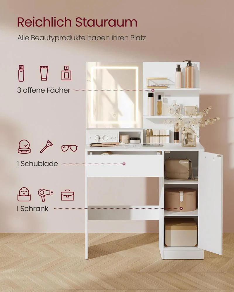 Kaptafel met LED-Spiegel en Stopcontacten – KAILYN-collectie - Afbeelding 4
