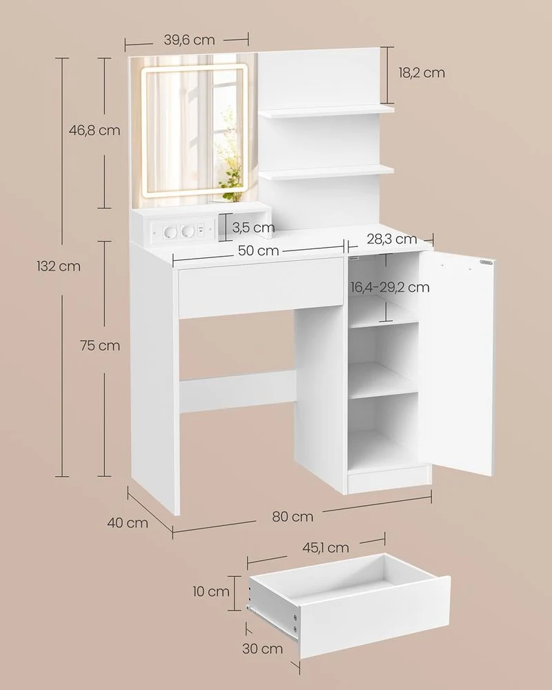 Kaptafel met LED-Spiegel en Stopcontacten – KAILYN-collectie - Afbeelding 7
