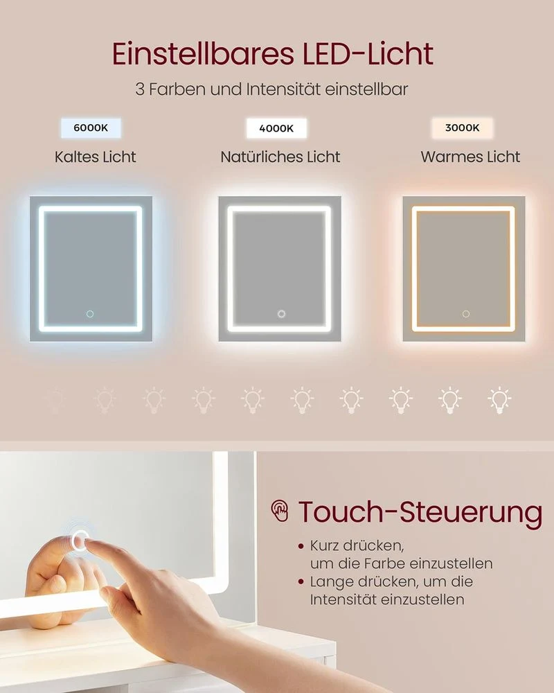 Kaptafel met LED-Spiegel en Stopcontacten – KAILYN-collectie - Afbeelding 6