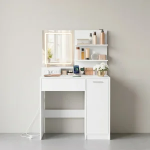 Kaptafel met LED-Spiegel en Stopcontacten – KAILYN-collectie